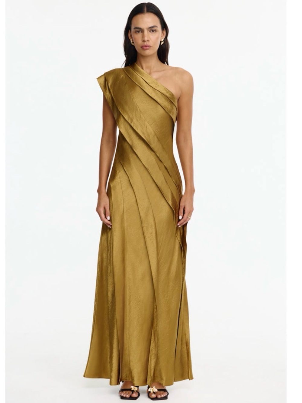 Acler   Blenfleet Satin Maxi Dress 
One-Shoulder Gold Evening Gown